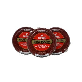 Kiwi 3 Pack - Kiwi Shoe Polish Renews and Protects Leather, Brown, 1.125 oz ( 32g )