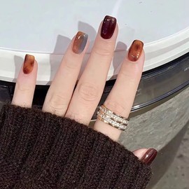 24 Cold Brew Coffee Gradient Fake Nails - Perfect for Coffee Rubber