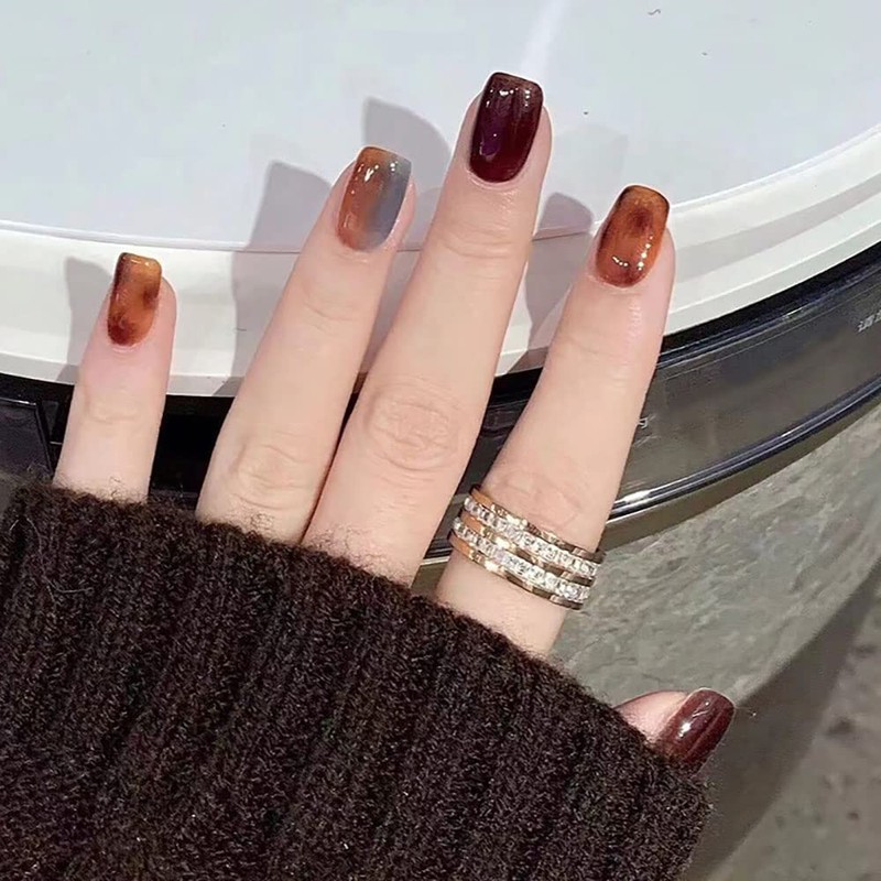 24 Cold Brew Coffee Gradient Fake Nails - Perfect for