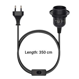 Kwmobile E27 Plug-In Light Fitting with Switch, E 27 Socket, Black, 3.5 m Power Cable, Screw Ring Switch