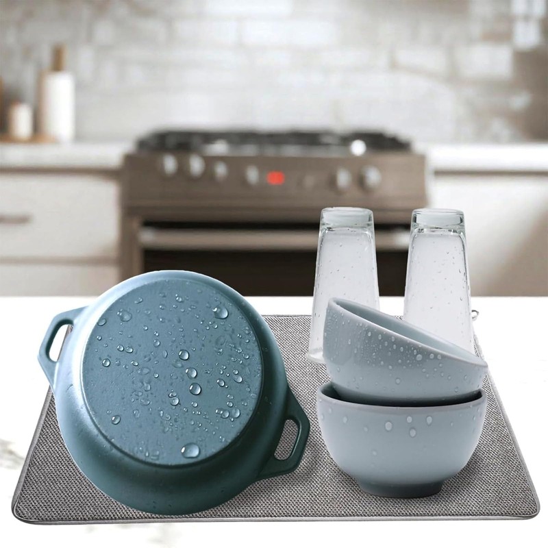 2Pcs Small Microfiber Dish Drying Mat, Absorbent Dish Drainer Mats