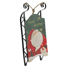 Northlight LED Lighted Hanging Wooden and Metal Santa Claus Decorative Christmas Sleigh - 19.5"