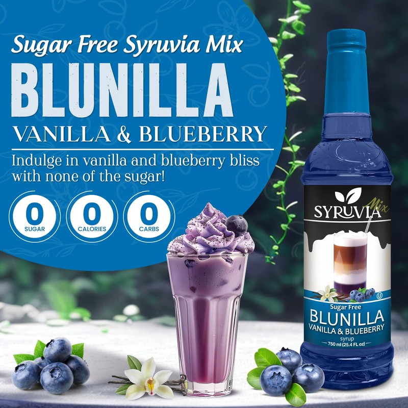 Syruvia Sugar Free Coffee Syrup, BLUNILLA Syrup, Vanilla Blueberry Flavored