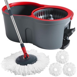 360° Spin Mop and Bucket Set Quick-Dry Technology,Mop and Bucket with Wringer Set for Home & Kitchen,Wet/Dry Floor Cleaning Kit with 4 Microfiber Mop Heads & Adjustable Handle