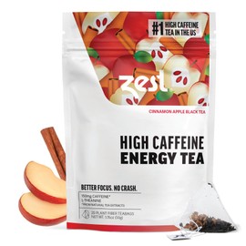 Zest 150mg High Caffeine Energy Leaf Blend - Cinnamon Apple Black Tea - 20 Pack Bag - All Natural Strong Flavored Healthy Coffee Alternative Highly Caffeinated Substitute - Perfect for Keto Diet