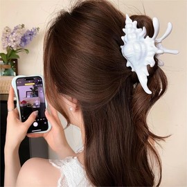 TUCEWP Conch Hair Clips Large White Conch Hair Claw Clips for Women Girls Acrylic Conch Hair Clips for Thick Thin Hair Strong Hold Hair Catch Clamps Barrettes Summer Beach Mermaid Hair Accessories