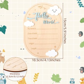 Wooden Baby Announcement Sign, Hello World Newborn Signs Cute White Cloud Decors Welcome Baby Arrival Plaque for Hospital Nursery Home Decoration Gifts Boys Girls Photo Prop