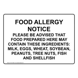 ComplianceSigns.com Food Allergy Notice Label Decal, 5x3.5 inch 4-Pack Vinyl for Safe Food Handling