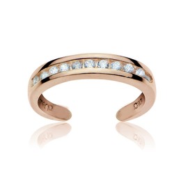 B. BRILLIANT Rose Gold Flash Sterling Silver Cubic Zirconia Channel-Set Polished Adjustable Toe Ring for Women