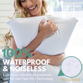 Rest Line Premium Bamboo Waterproof Zippered Pillow Protector Queen Size 21" x 31” Set of 2 - 100% Viscose from Bamboo, Hypoallergenic, Invisible Zipper, Soft & Breathable Pillow Case Cover