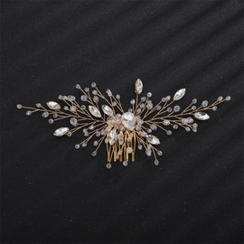 Aimimier Bridal Sparkling Crystal Hair Comb Clear Rhinestone Hair Vine Side Comb Prom Party Festival Wedding Hair Accessories for Women (Gold)
