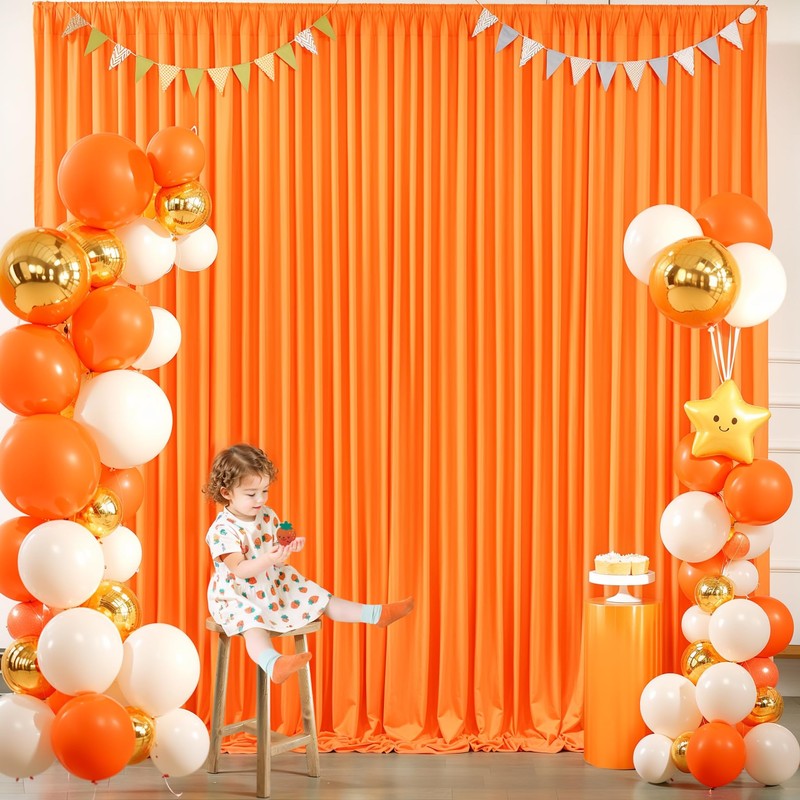 Orange Backdrop Curtain 4 Panels-Wrinkle-Free Orange Curtains Polyester Photography Drapes