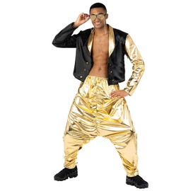 Morph Mc Hammer Costume - Mens 80s & 90s Rapper & Disco Pants Costume, Gold Mc Hammer Pants