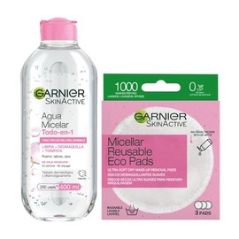 Kit Garnier Skin Active Micelar Todo en 1 400ml + Ecopads