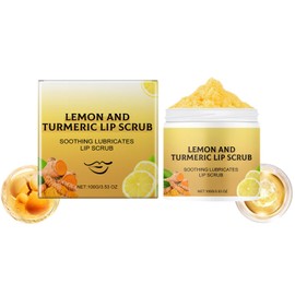 Natural Turmeric Lemon Lip Scrub for Dark Lips, Lemon Lip Exfoliator, Scrub & Nourish Sugar, Turmeric Balm, Fade Lip Lines, 100g (1pcs)