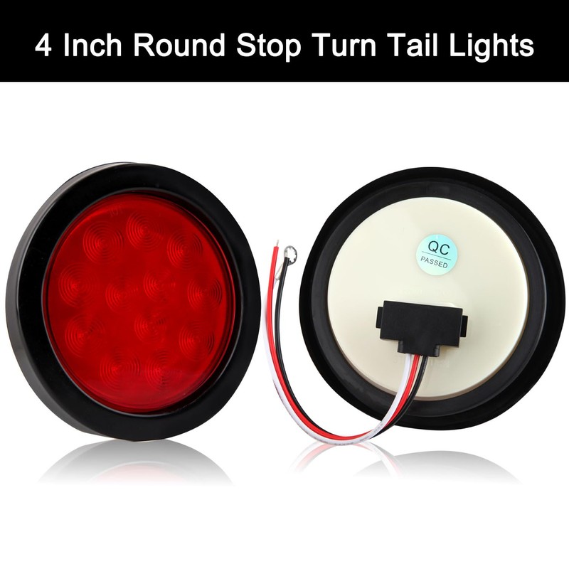 Traberm 6 Pcs 4" Inch Round LED Trailer Tail Lights