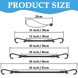 SDTC Tech 12" 18" 24" Mini Short Bungee Cords with Carabiner Hooks and 9 Inches Length Ball Bungee Elastic Tie Downs Straps Assortment Kit for Tent, Bike, Kayak, Luggage, Home Storage