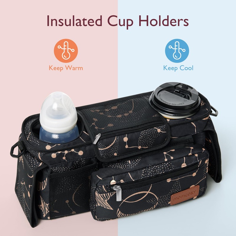 Momcozy Universal Stroller Organizer with Insulated Cup Holder Detachable Phone