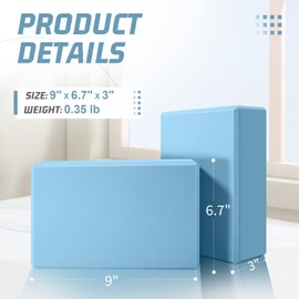 2024 Yoga Blocks 2 Pack, EVA Foam Yoga Block Supportive Latex-Free, Non-Slip Exercise Blocks, Yoga Accessories for Pilates, Meditation, Balance, Stretching and Deep Poses (Sky Blue)