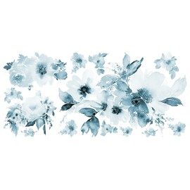 RoomMates RMK4708GM Watercolor Floral Peel and Stick Wall Decals , Blue