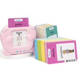 Spanish Flash Cards, Spanish English Bilingual Flash Cards for Toddlers 2-6, Speech Therapy Toys Autism Toys, 510 Words (New ABC+123+ 3 Songs), Pink