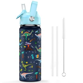 ACESAK 18oz Kids Insulated Water Bottle with Straw Lid - 18/8 Stainless Steel Kid Cup BPA-FREE Travel Tumbler Double Wall Vacuum Leak Proof Portable Toddler Water Bottle (Dinosaur)