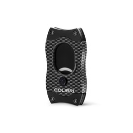 Colibri S-Cut Cigar Cutter - Carbon Fibre Pattern - Classic Straight Cut - Up to 66 Ring Sizer Cigars - Non-Stick Coating - Spring Loaded Release Mechanism - Includes Gift Box