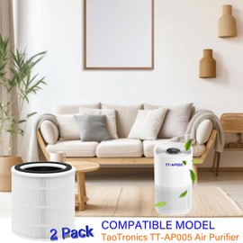 TT-AP005 Replacement Filter for TaoTronics TT-AP005 Air Purifier, 3 IN 1, H13 True Hepa with High-Efficiency Activated Carbon and Pre-Filter, 2 Pack