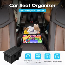 Autorder Car Seat Organizer for 2020-2025 2026 Ford Explorer Accessories Portable Backseat Organizer with Lid Handles Multipurpose Car Floor Storage for Kids Toys Baby Products Daily Necessities