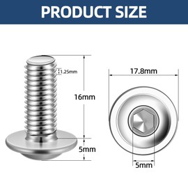 M8-1.25 x 16mm Flanged Button Head Socket Cap Screws Flange Bolts, 18-8 Stainless Steel 304, Full Thread, Allen Socket Drive, 25 PCS