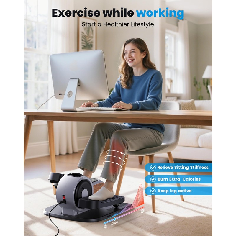 Under Desk Ellipse Machine,Motorized Ellipse Leg Exerciser for Seniors Fully