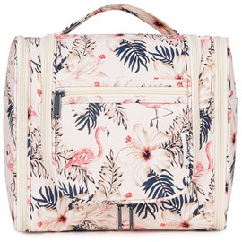 Hanging Toiletry Bag for Women Travel Makeup Bag Organizer Toiletries Bag for Cosmetics Essentials Accessories (Large, Beige Bird)