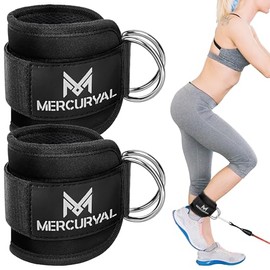 MERCURYAL 2 x Ankle Strap Pulleys Gym V3 - Ankle Brace for Pulley Padded with Velcro Fastener for Women and Men - Gym Accessories - Ankle Strap Gym for Cable Machine Fitness and