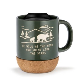 DEMDACO Wild As Wind Mountain Green 12 ounce Ceramic Stoneware Cork Bottom Travel Mug