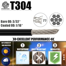 String Light Hanging Kit with 164 Ft Nylon Coated 304 Stainless Steel Wire Rope, String Light Suspension Kit, Guide Wire with Turnbuckles and Hooks for Patio, Backyard Lighting Accessories