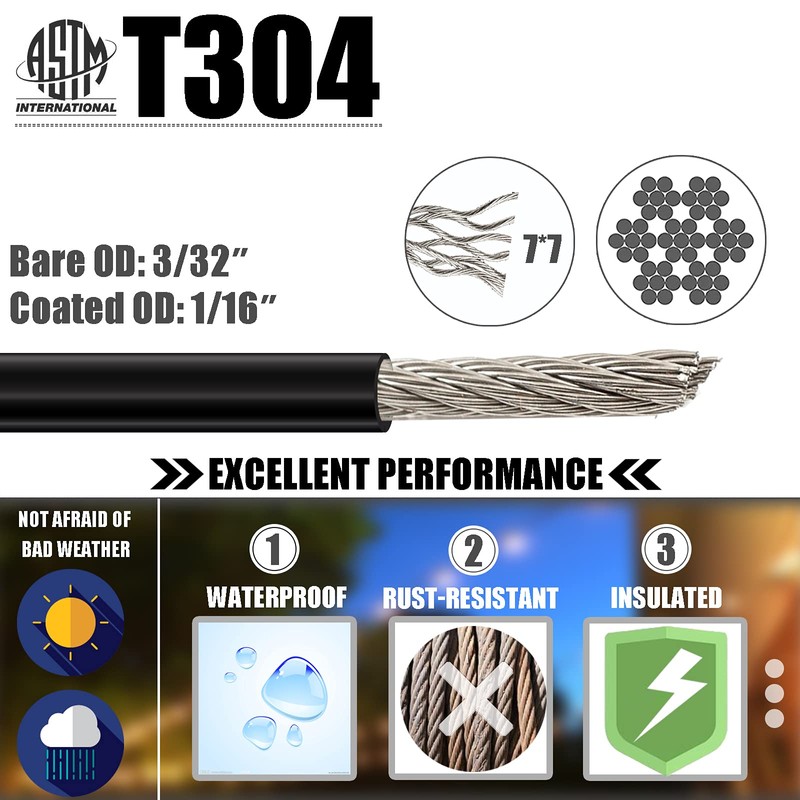 String Light Hanging Kit with 164 Ft Nylon Coated 304