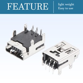 QUARKZMAN 5 Pins Mini USB Type B Female x 10pcs PCB Mounting Solder Connector for USB CD Computer [Silver Tone,Black]