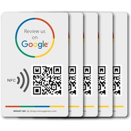 MESSAGENES Stickers Google Reviews QR & NFC Reusable | NFC Size | Pack of 5 Independent Units | QR Code NFC Google Custom Business Stickers