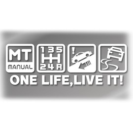 [Tamiya] One Life, Live it! MT Car Caution, Cutting Sticker, 3.0 x 8.5 inches (7.5 x 21.5 cm), Weatherproof, Waterproof, Japanese Sticker, OLLI-mt (White)