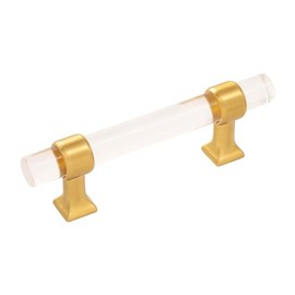 Hickory Hardware 10 Pack Solid Core Kitchen Cabinet Pulls, Luxury Cabinet Handles, Doors & Dresser Drawers, 3 Inch Hole Center, Crysacrylic with Brushed Golden Brass, Crystal Palace Collection
