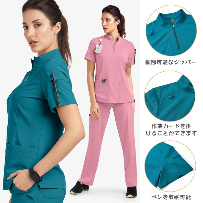 POUKEPRITY Medical Scrubs, Nursing Set, Unisex, White Coat, Quick Drying,