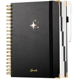 Yoment Leather Spiral Notebooks for Work 5 Subject Notebook College Ruled with Dividers 360 Pages B5 Hardcover Lined Journals for Women Men Writing B5 Size, Black