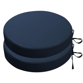 SK Studio Round Outdoor Chair Cushions for Patio Furniture, Set of 2 Waterproof Patio Chair Cushion with Adjustable Ties for Garden Sofa Couch, Navy Blue, 16"x16"x2"