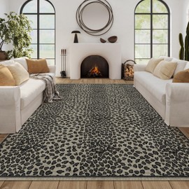 Large Leopard Print Area Rug, Oversized Leopard Rug 9x12 Feet Cheetah Area Rug for Bedroom Living Room Animal Print Carpet Antelope Deer Rustic Dark Grey