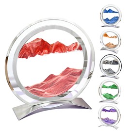 ZSDSZDZY Moving Sand Art Picture Liquid Motion, 3D Quicksand Décor, Deep Sea Sandscapes with Display Flowing Sand Frame for Relaxing, Desktop Office Home Decoration(Red)