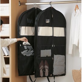 Refein Garment Bags for Clothes, Dress Bags Covers Long Garment Bags for Storage and Travel Gusseted Hanging Suit Carriers for Women Men with Handles for Clothes, Gowns, Coats, 2 Packs