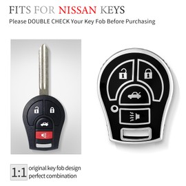 OFFCURVE for Nissan Key Fob Cover, Car Key Cover Case for Nissan Versa Juke Rogue Sentra Titan Armada Cube Frontier NV Infiniti FX35 FX45 Versa Smart Key Car Accessories Holder Protector, Black