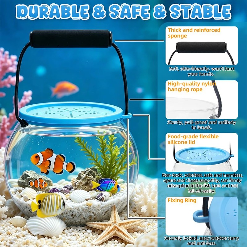 Novique Beach Aquarium Kit Clear Portable Plastic Fish Tank Catch