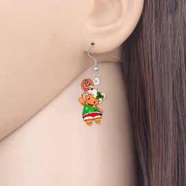 TIZURO Christmas Acrylic Fun Holly Santa Hat Gingerbread Man Earrings Sweet Candy Dessert Dangle Novelty Jewelry For Women Charms Winter Xmas Costume Gifts (Orange)