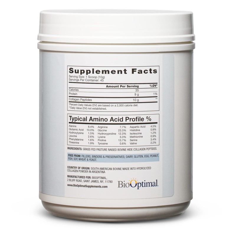 BioOptimal Collagen Peptides Powder - Grass-Fed, Pasture-Raised Hydrolyzed Protein Supplement